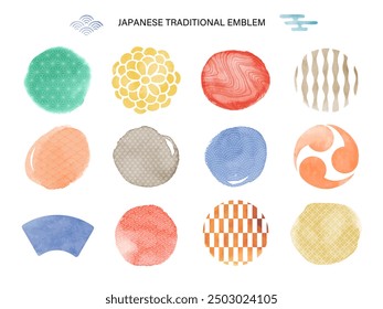Japanese pattern and watercolor texture set.