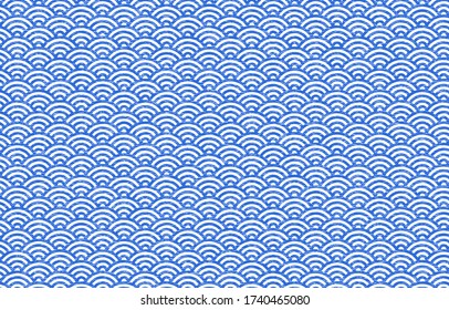 Japanese pattern with white shading on a transparent background blue: Aomi wave