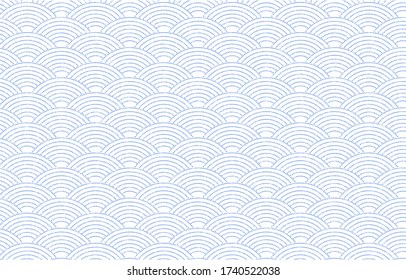 Patrón japonés con sombra blanca sobre un fondo azul transparente: komon de tiburón