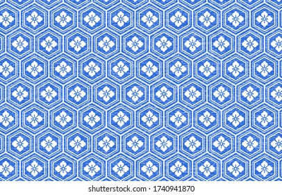 Japanese pattern with white shading on a transparent background blue: Hanabishi's tortoise shell