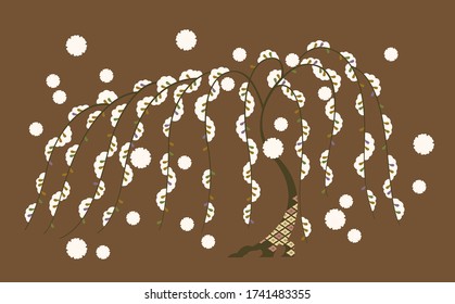 Japanese pattern.A strange shaped tree on a brown background.Vector asian texture.For printing on packaging, textiles, paper, manufacturing, wallpapers, scrapbooking.