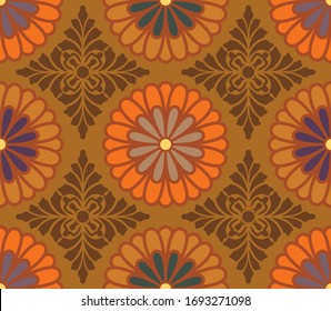 Japanese pattern.Antique orange flower pattern.Vector unique seamless asian texture.For printing on packaging, textiles, paper, manufacturing, wallpapers, scrapbooking.