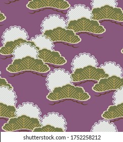Japanese pattern.Beautiful pattern graphic bushes on purple backgrounds.Vector unique seamless asian texture.For printing on packaging, textiles, paper, manufacturing, wallpapers, scrapbooking.
