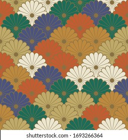 Japanese pattern.Colorful flowers.Vector unique seamless asian texture.For printing on packaging, textiles, paper, manufacturing, wallpapers, scrapbooking.
