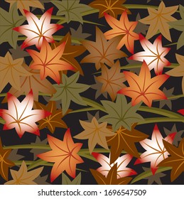 Japanese pattern.Colorful ivy leaves on a dark green background.Vector unique seamless asian texture.For printing on packaging, textiles, paper, manufacturing, wallpapers, scrapbooking.
