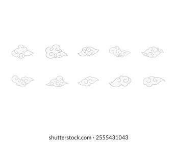 Japanese Patterned Cloud Element Set 