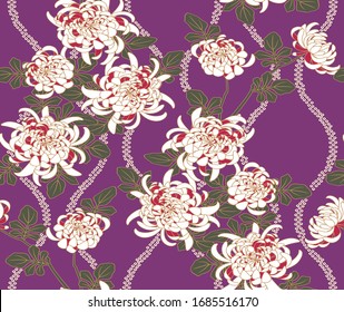 Japanese pattern.Flower  purple background.Vector unique seamless asian texture. 