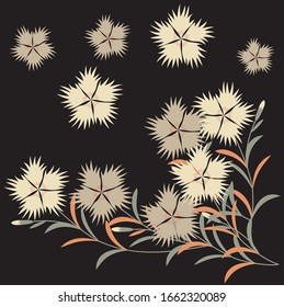 Patrón japonés.Ramo de plumas, fondo verde oscuro.Textura asiática única vectorial.Para impresión en embalajes, textiles, papel, fabricación, papel pintado, rayado.