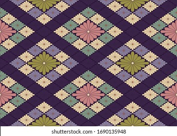 Japanese pattern.Modern colorful flower pattern.Vector unique seamless asian texture.For printing on packaging, textiles, paper, manufacturing, wallpapers, scrapbooking.