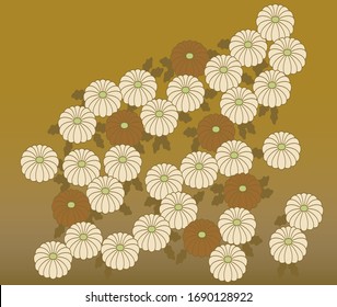 Japanese pattern.Pattern of flower bush on golden yellow background.Vector unique seamless asian texture.For printing on packaging, textiles, paper, manufacturing, wallpapers, scrapbooking.