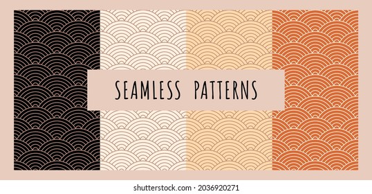 Japanese patterns. Сollection of geometric patterns. Boho art prints. Vector backgrounds. Trendy texture for print, textile, fabric.