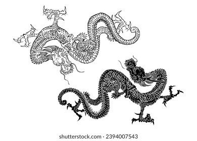 Japanese patterns. Graphic drawing. Vector illustration.