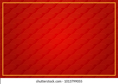Japanese patterns with peony circle label or emblem. Vector illustration. Wave seigaiha ornament. Chinese abstract background element. Vector EPS 10.