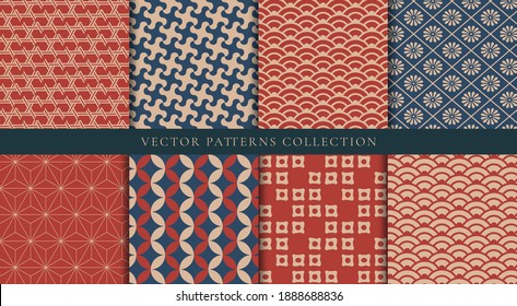 Japanese patterns vector. Creative geometric shape and ornamental vector patterns and swatches. Design for fabric , wallpaper, banners, prints and wall arts.