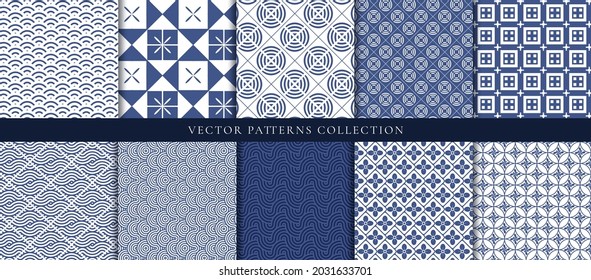 Japanese patterns vector. Geometric shape and ornamental vector patterns and swatches. Design for fabric , wallpaper, banners and cover background.