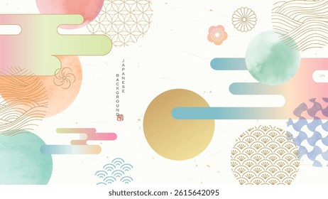 Japanese patterns and watercolors background.