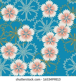 Japanese pattern.Sakura pattern on a blue background.Vector unique seamless asian texture.For printing on packaging, textiles, paper, manufacturing, wallpapers, scrapbooking.