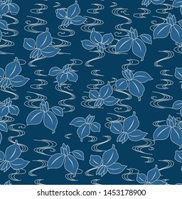 Japanese paulownia orchid flower seamless pattern