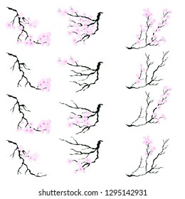 Japanese peach blossom vector.cherry blossom illustration for tattoo isolate on white background.