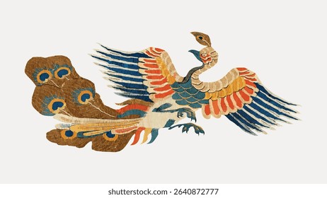 Japanese peacock, vintage animal illustration, vector element. 