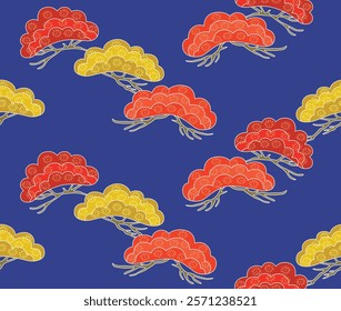 Japanese Pine Bush Branch Vector Seamless Pattern