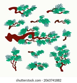 Japanese pine tree. Organic flat style vector illustration on white background.