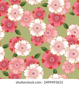 Japanese Pink Cherry Blossom Leaf Vector Seamless Pattern