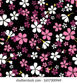 Japanese Pink Cherry Blossom Vector Seamless Pattern