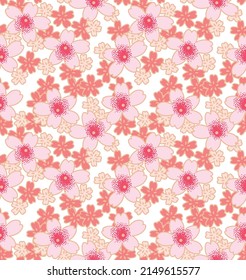 Japanese Pink Cherry Blossom Vector Seamless Pattern