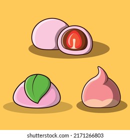 japanese pink dessert icon pack vector set is a vector cartoon, cute doodle with a food theme. Suitable for children's T-shirt designs, merchandise, stickers, mascot logos, etc.