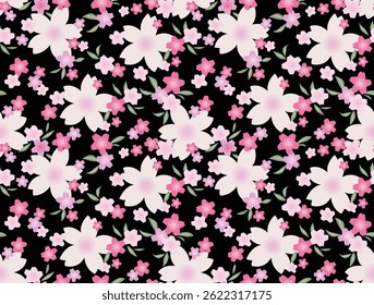 Japanese Pink Flower Fall Vector Seamless Pattern
