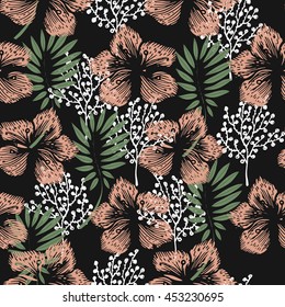Japanese pink flowers seamless pattern.