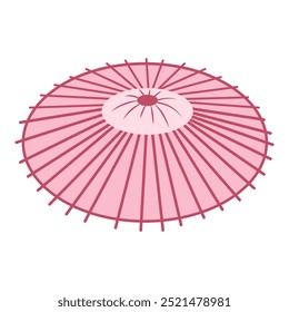 Japanese pink open umbrella in flat design. Traditional oriental parasol. Vector illustration isolated.