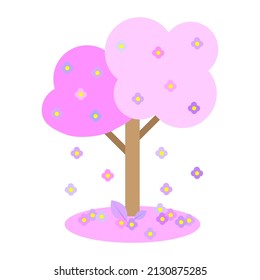 Japanese pink tree. Spring season. Blooming tree. Floral branch. Vector illustration. stock image.