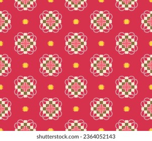  Japanese Pixel Flower Motif Vector Seamless Pattern