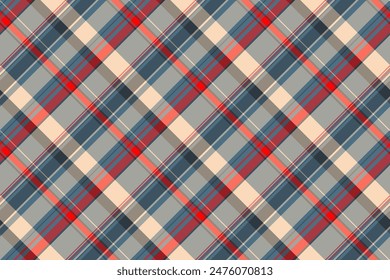 Japanese plaid texture pattern, row vector textile check. Pretty fabric seamless background tartan in cyan and red color.