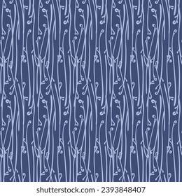 Japanese Plant Branch Stripe Vector Seamless Pattern
