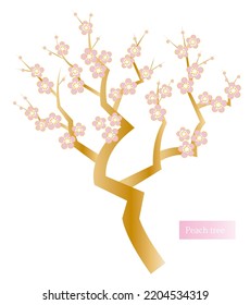 Japanese plants. Peach tree with peach blossoms in full bloom. Stylish illustration in Japanese style. Vector. 