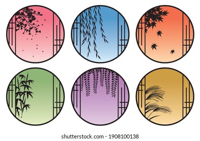 Japanese plants silhouette from window