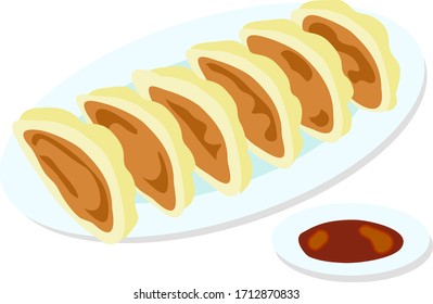 Japanese popular food baked Gyoza and soy sauce