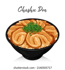 Japanese pork donburi recipe (Chashu Don) illustration vector.