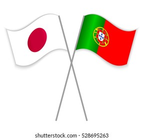 Japanese and Portuguese crossed flags. Japan combined with Portugal isolated on white. Language learning, international business or travel concept.