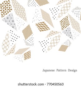 Japanese poster style. Gold geometric in artistic cards with abstract shapes for cover page design, wedding, marriage, bridal, birthday, Valentine's day.