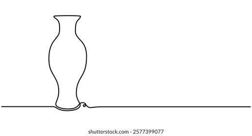 Japanese pottery vessels continuous one line drawing, Old engraved illustration of Ancient Greek vase, Pottery of ancient Greece, Still Life, Sake Icon on Transparent Background, Sake Drink Icon Flat.