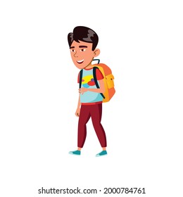 japanese preteen boy hiking with friends on mountain cartoon vector. japanese preteen boy hiking with friends on mountain character. isolated flat cartoon illustration