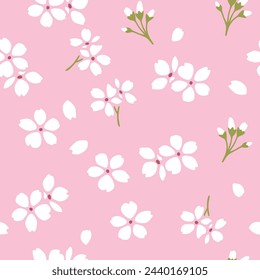 Japanese Pretty Blossom Fall Vector Seamless Pattern
