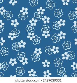 Japanese Pretty Cherry Blossom Fall Vector Seamless Pattern
