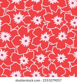 Japanese Pretty Cherry Blossom Fall Vector Seamless Pattern