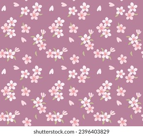 Japanese Pretty Cherry Blossom Leaf Vector Seamless Pattern