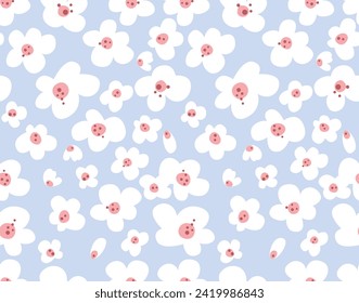 Japanese Pretty Cherry Blossom Vector Seamless Pattern
